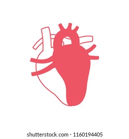 Vector isolated illustration of heart anatomy. Human circulatory system icon. Healthcare medical center, surgery, hospital, clinic, diagnostic logo. Internal donor organ symbol poster design. Donation