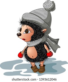 vector isolated illustration of a hedgehog in winter