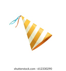 Ilustración aislada del vector. Icono de vacaciones. Isometric 3d ilustración. Sombrero de fiesta de cumpleaños con rayas. 