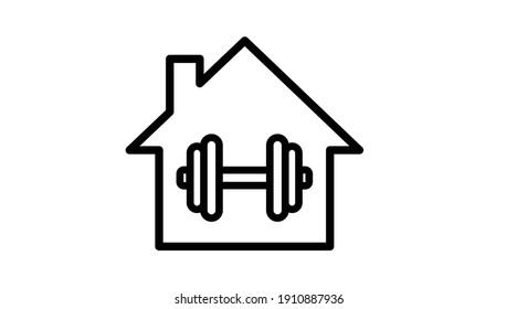 Vector Isolación Ilustración de una casa o edificio con un Dumbbell. Icono de entrenamiento de gimnasio o hogar