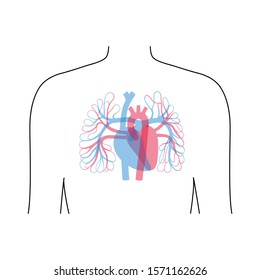 Vector Isolated Illustration Of Human Arterial And Venous Circulatory System In Lung Anatomy. Blood Vessels Diagram. Medical Infographics For Poster, Educational, Science And Medical Use.