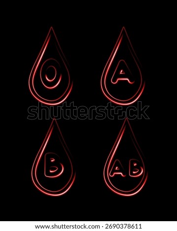 Vector isolated illustration of human blood types with neon effect.