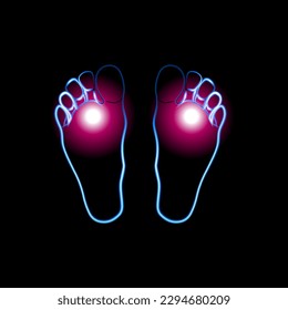 Vector isolated illustration of human feet with neon effect. Foot fungus. Itchy feet.