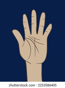 Vector isolated illustration of human hand with life lines. Palmistry.