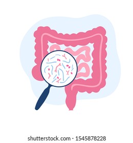 Vector isolated illustration of human microbiota. Probiotics - good beneficial bacteria. Lactobacillus, bifidobacteria, streptococcus, intestine icon. Medical infographics 