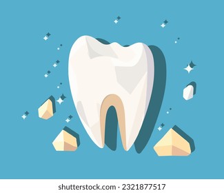 Vector isolated illustration of human tooth. Fragility of the tooth. Dentistry. Tooth decay.