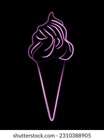 Vector isolated illustration of ice cream. Ice cream line drawing with neon effect.
