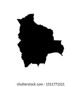 Vector isolated illustration icon with black silhouette of simplified map of Plurinational State of Bolivia. White background