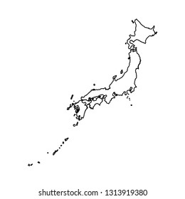 Vector isolated illustration icon with black silhouette of simplified map of Japan. White background