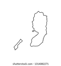 Vector isolated illustration icon with black line silhouette of simplified map of Palestine. White background
