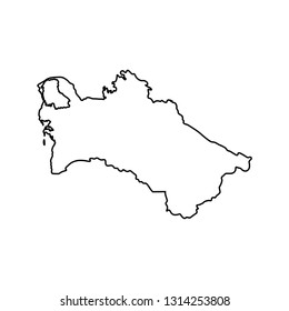 Vector isolated illustration icon with black line silhouette of simplified map of Turkmenistan. White background