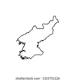 Vector isolated illustration icon with black outline silhouette of simplified map of North Korea (Democratic People's Republic of Korea). White background
