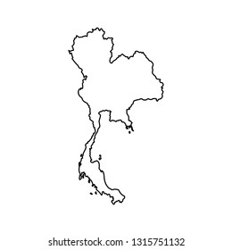Vector isolated illustration icon with black outline silhouette of simplified map of Kingdom of Thailand. White background