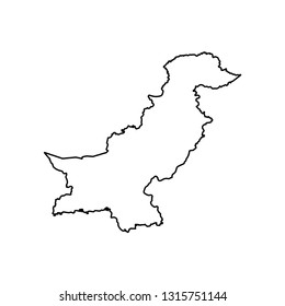 Vector isolated illustration icon with black outline silhouette of simplified map of Islamic Republic of Pakistan. White background
