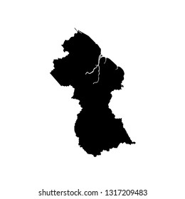 Vector isolated illustration icon with black shape silhouette of simplified map of Guyana. White background
