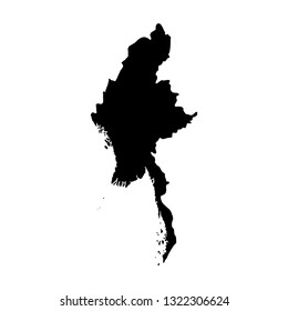 Vector isolated illustration icon with black shape silhouette of simplified map of Myanmar. White background