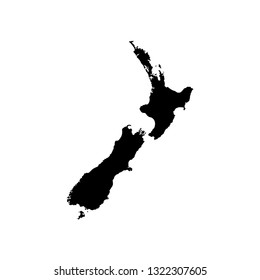 Vector isolated illustration icon with black shape silhouette of simplified map of New Zealand. White background