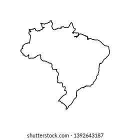 Vector isolated illustration icon with black line silhouette of simplified map of Brazil. 