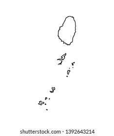 Vector isolated illustration icon with black line silhouette of simplified map of 
Saint Vincent and the Grenadines. 