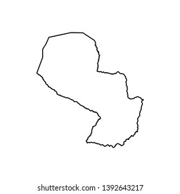 Vector isolated illustration icon with black line silhouette of simplified map of Paraguay. 
