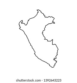 Vector isolated illustration icon with black line silhouette of simplified map of Peru. 