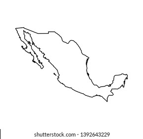 Vector isolated illustration icon with black line silhouette of simplified map of Mexico. 