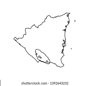 Vector isolated illustration icon with black line silhouette of simplified map of Nicaragua. 