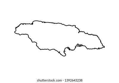 Vector isolated illustration icon with black line silhouette of simplified map of Jamaica. 