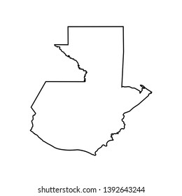 Vector isolated illustration icon with black line silhouette of simplified map of Guatemala. 