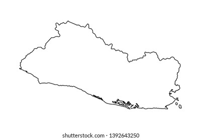 Vector isolated illustration icon with black line silhouette of simplified map of 
El Salvador. 