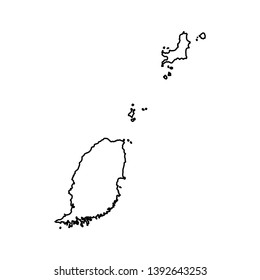 Vector isolated illustration icon with black line silhouette of simplified map of Grenada. 