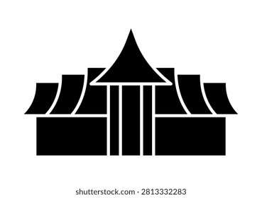 Vector isolated illustration with icon of Buddhist temple on Phuket island named Wat Chalong. Logo of asian church is designed in flat minimalist style. Black shape on white background