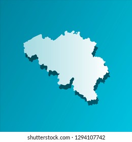 Vector isolated illustration icon with light blue silhouette of simplified map of Kingdom of Belgium. Bright blue background with shadow