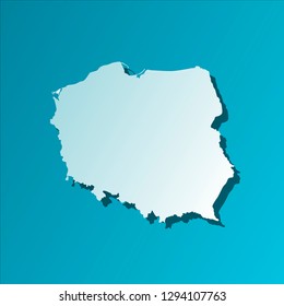 Vector isolated illustration icon with light blue silhouette of simplified map of Republic of Poland. Bright blue background with shadow