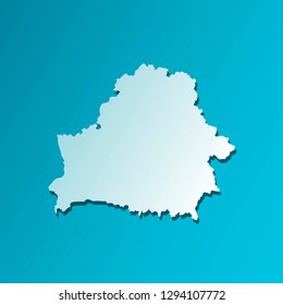 Vector isolated illustration icon with light blue silhouette of simplified map of Belarus. Bright blue background with shadow