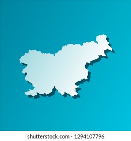 Vector isolated illustration icon with light blue silhouette of simplified map of Slovenia. Bright blue background with shadow