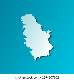 Vector isolated illustration icon with light blue silhouette of simplified map of Republic of Serbia. Bright blue background with shadow