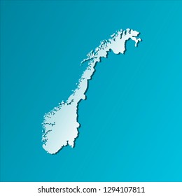 Vector isolated illustration icon with light blue silhouette of simplified map of Kingdom of Norway. Bright blue background with shadow