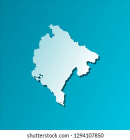 Vector isolated illustration icon with light blue silhouette of simplified map of Montenegro. Bright blue background with shadow