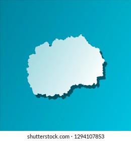 Vector isolated illustration icon with light blue silhouette of simplified map of Republic of Macedonia. Bright blue background with shadow