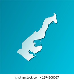 Vector isolated illustration icon with light blue silhouette of simplified map of Principality of Monaco. Bright blue background with shadow