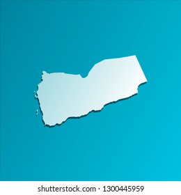 Vector isolated illustration icon with light blue silhouette of simplified map of Republic of Yemen. Bright blue background with shadow