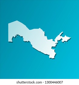 Vector isolated illustration icon with light blue silhouette of simplified map of Republic of Uzbekistan. Bright blue background with shadow