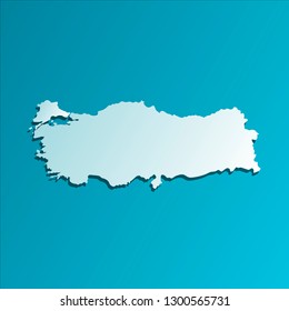 Vector isolated illustration icon with light blue silhouette of simplified map of Republic of Turkey. Bright blue background with shadow