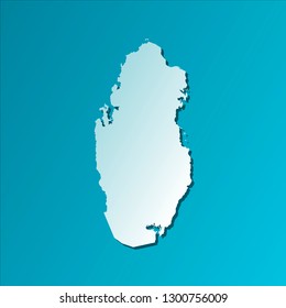 Vector isolated illustration icon with light blue silhouette of simplified map of State of Qatar. Bright blue background with shadow