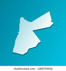 Vector isolated illustration icon with light blue silhouette of simplified map of Hashemite Kingdom of Jordan. Bright blue background with shadow