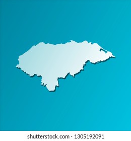 Vector isolated illustration icon with light blue silhouette of simplified map of Honduras. Bright blue background with shadow