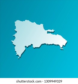 Vector isolated illustration icon with light blue silhouette of simplified map of Dominican Republic. Bright blue background with shadow