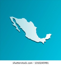 Vector isolated illustration icon with light blue silhouette of simplified map of United Mexican States (Mexico). Bright blue background with shadow