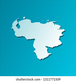 Vector isolated illustration icon with light blue silhouette of simplified map of Bolivarian Republic of Venezuela. Bright blue background with shadow